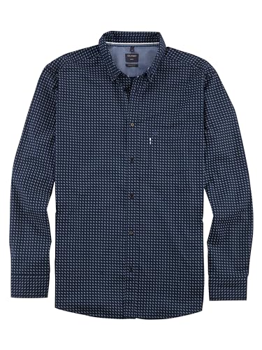 OLYMP Herren Freizeithemd Langarm Casual,Rotationsdruck,Regular fit,Button-Down-Kragen,Marine 18,XXL