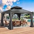 ABCCANOPY Hardtop Gazebo 12x12 - Outdoor Metal Hard Top Gazebo, Permanent Galvanized Steel Aluminum Framed Pavilion with Netting and Curtain for Patio Backyard Lawn Garden (Double Roof, Gray)