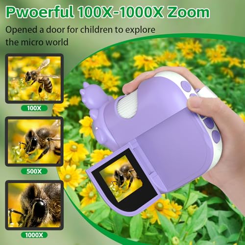 Image of Microscope for Kids, 2.0 Inch Digital Microscope with 1000X Magnification, Handheld Camera Mini Pocket Magnifying Glass, Educational Christmas Birthday Gifts Toys for Ages 3 - 12 year old, Purple