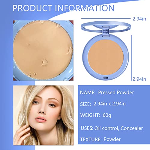 Dageda Oil Control Face Pressed Powder, Matte Smooth Setting Powder Makeup, Waterproof Pressed Setting Powder Portable Face Powder Compact, Flawless Lightweight Face Cosmetics For Women, Pure Beige #TOP6