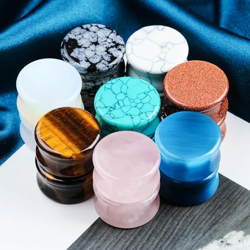 Natural Stone Ear Plugs Stretching Gauges Kit,16Pcs Mixed 6MM-20MM Saddle Double Flare Tunnel Unisex Earrings Body Jewelry3