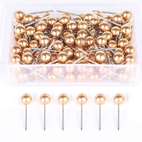 Grtard 1/8 Inch Push Pins Map Tacks Plastic Round Head Steel Point 200-Count Gold Colors