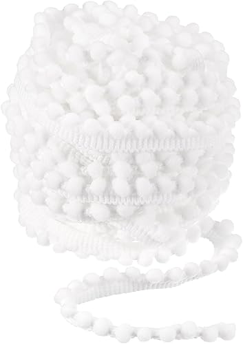 uxcell 10 yardas con flecos de pompones, accesorio de costura de cinta, manualidades, para el hogar, cortinas, ropa, almohadas (0.197 in, blanco)