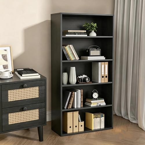Image of HealSmart 5 Tier Bookcase, Industrial 5 Book Shelf, 9.2 inch D x 23.8 inch W x 53 inch H Tall Open Cube Storage Organizer for Home Office, Living Room, Bedroom and Dinning Room, Black