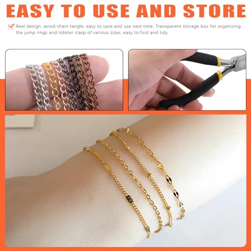 Tanstic 102Pcs 30 Feet Jewelry Making Chains Necklace Chains Bulk Cable Link Chain with 50Pcs Jump Rings - Image 4