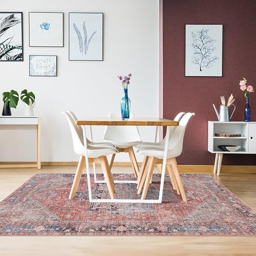 Kaspene Home Brick Red Washable Rug, Kid and Pet Friendly, Non-Slip, High Traffic Durable, Great for Living Room, Bedroom, Complements Décor Styles, Precision Made, 5x8