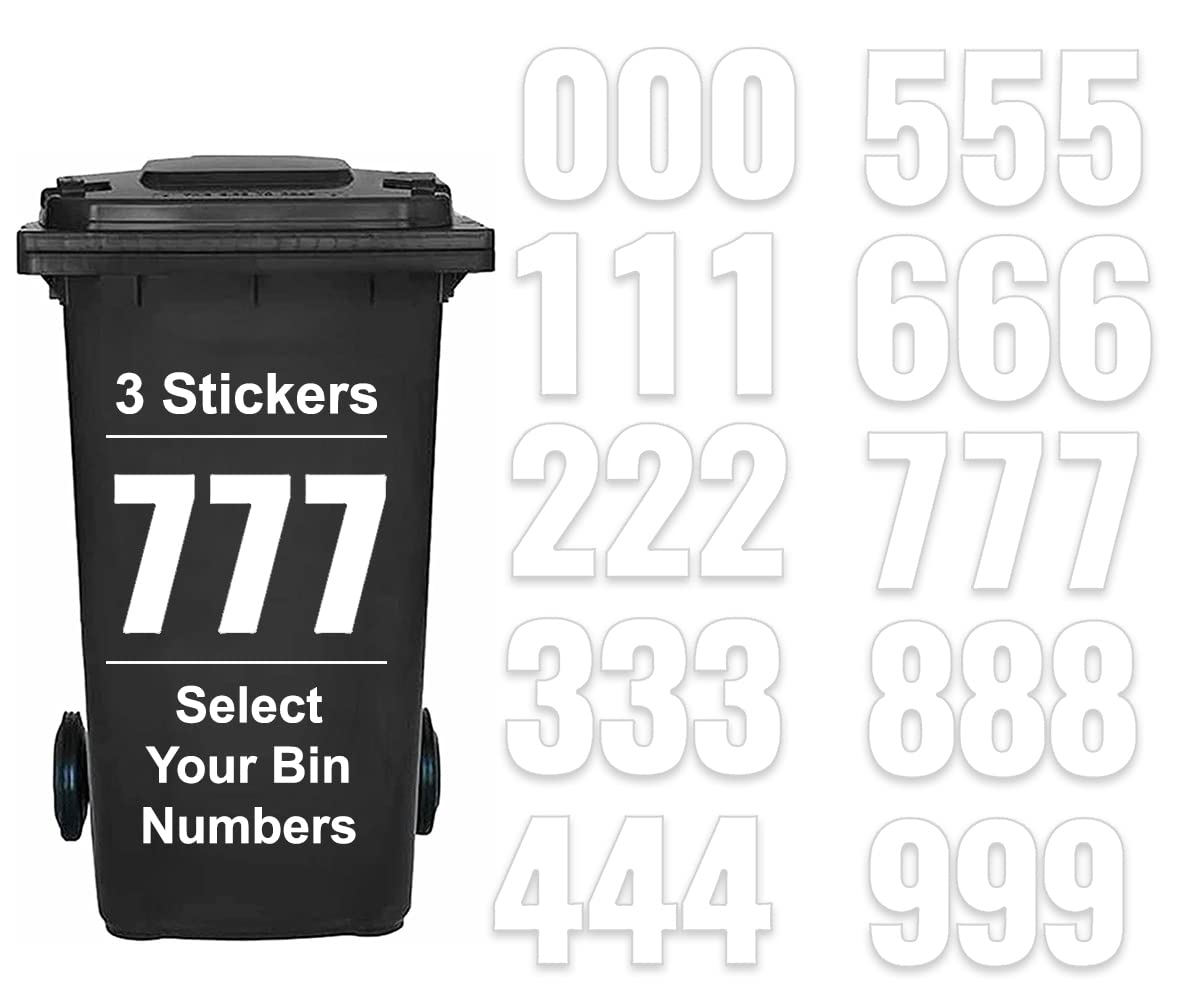Sara Prints White Pack Of 3 Bin Numbers For Wheelie Self Adhesive Waterproof Number - 7 (17 Cm) Bin Stickers Packwith®