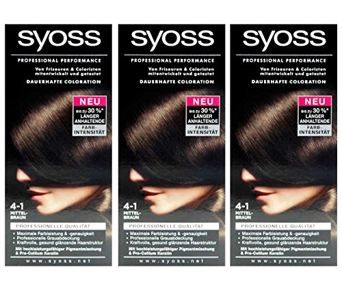 3x SYOSS Haarfarbe 4-1 MITTELBRAUN - Farbgenaues Ergebnis