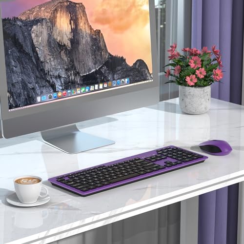 Image of seenda Wireless Keyboard and Mouse Combo, 2.4GHz Cordless Quiet Keyboard Mouse with USB Receiver, Full Size Cute Purple Combo, Compatible for Windows Laptop Computer Desktop PC, Black and Purple