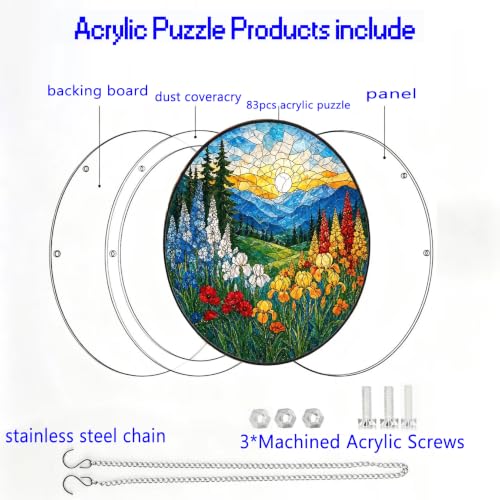 Flower Field Acrylic Jigsaw Puzzle for Adult,83 Pieces Acrylic Puzzle 7.4in by PZGAMETOY - Used condition - Image 8