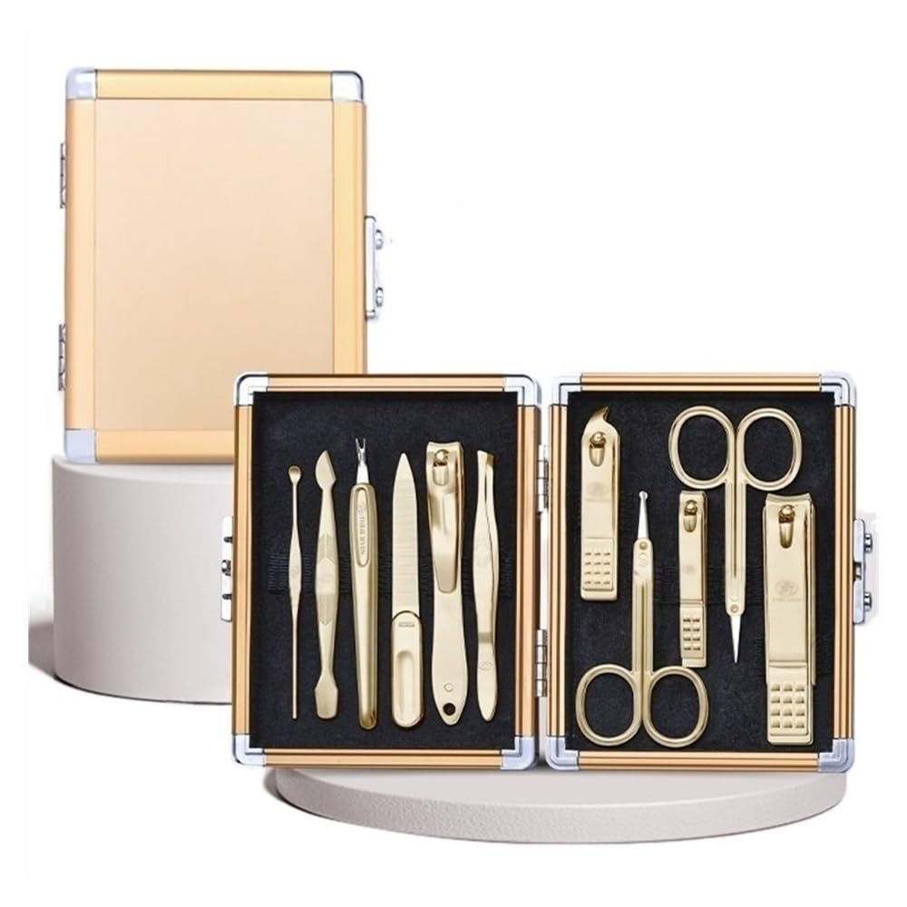 Set di tagliaunghie per manicure con scatola di metallo di lusso, 11 pezzi di tagliaunghie professionali, strumenti per la cura della pedicure, kit per la cura delle unghie in acciaio inossidabile per