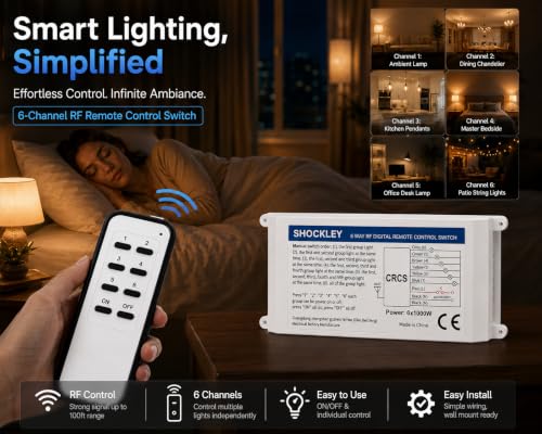 Image of Shockley 6-Way Digital Switch ON /Off 220V-240V Light Digital RF Remote Control Remote-Control Wireless Wall Switch, 2