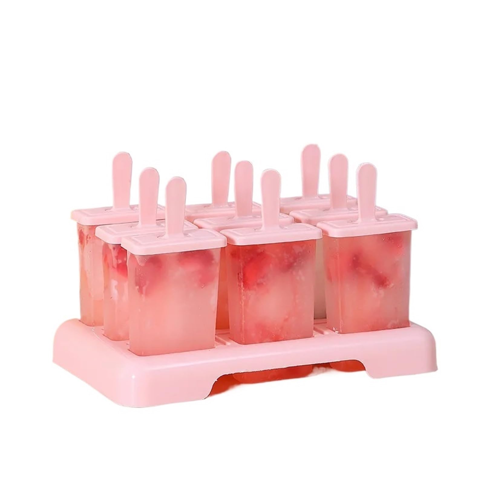 Moldes Helados Ice Cream Popsicle Mold Machine Homemade Box with Plastic Stick Ice-lolly Tray(Pink)
