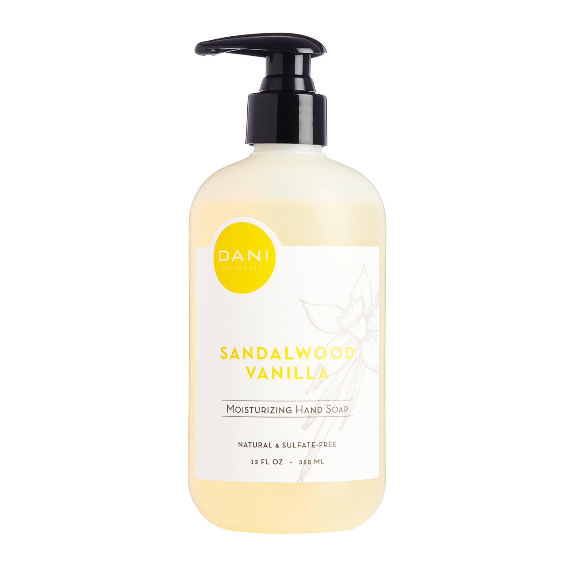 DANI Naturals Sandalwood Vanilla Hand Soap, 12 fl oz, Vegan, Non-Toxic, Made in USA