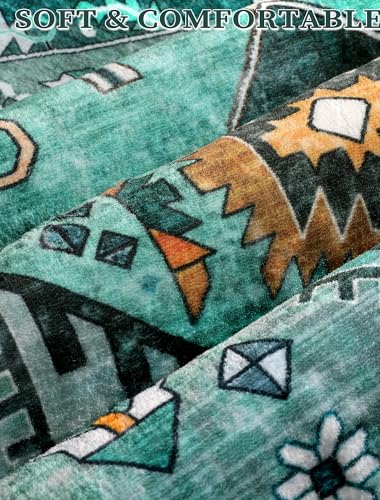 SERISSA Boho Washable Runner Rug, 2'6"x10' Long Rug Runner Non-Slip Vintage Teal Hallway Kitchen Stair Runner Rug Ultra Soft Print Distressed Floor Carpet Runner for Bedroom Bathroom Laundry Room