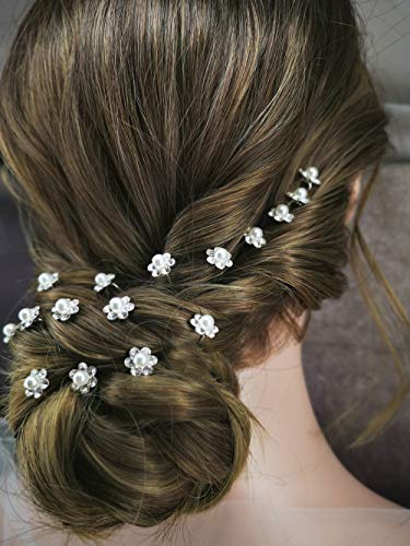 Aegenacess 20Pcs Decorative Hair Bobby Pins for Wedding Bridal Cute Rhinestones Flower Silver Clips Accessories for Women and Girls