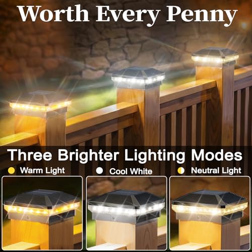 Image of 8 Pack Solar Post Cap Lights Outdoor, Brighter 40 LEDs with 3 Modes, Waterproof Deck Fence Post Lights Solar Powered for 3.5x3.5 and 4x4 Wood /Vinly Posts