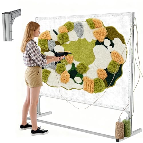 Lezbanz Rug Tufting Frame Kit with Aluminum Nails for Extra Firm Fixing Tufting Cloth Stand Adjustable Rug Tufting Frame for Rug Making Suitable for Beginners & Lovers (66H66L)