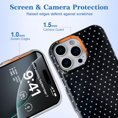 Etui iPhone 15 Pro MagSafe coque motif pois noir TPU mince pour femme