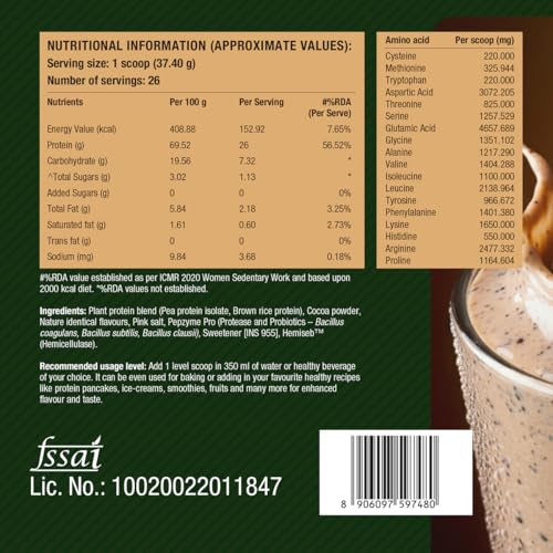 Image of Fast&Up Plant Protein - 26g Certified Protein from USA with 4.6g BCAA, 4.8g Glutamine. Smooth & Creamy Protein to Support Muscle Health & Recovery -25 servings, Cookies and Cream flavour