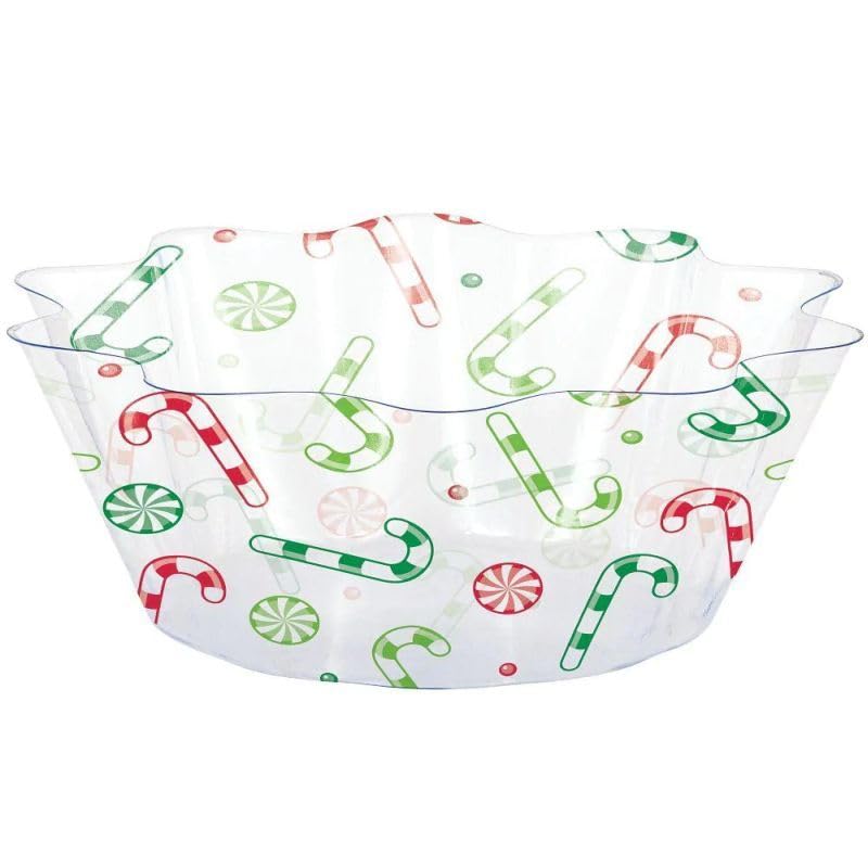 Christmas Candy Cane Clear 8-inch Plastic Bowl