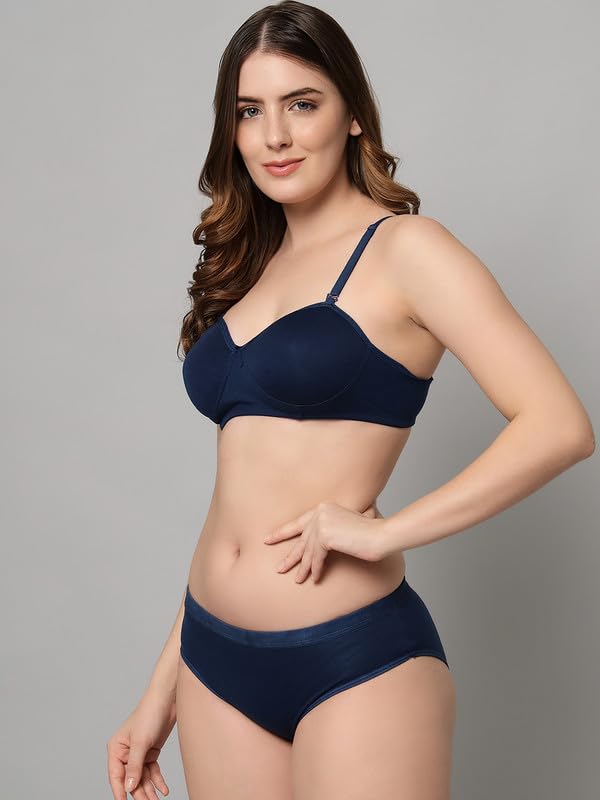 Image of Imsa Moda Women's Padded Wire-Free Bra & Panty Set - Soft Polycotton Lingerie (Pack of 1)