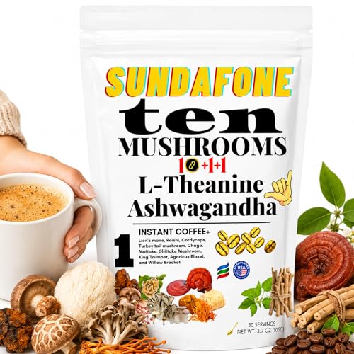 SUNDAFONE Cold Brew Mushroom Coffee, Sugar Free, Low Caffeine, 30 Servings