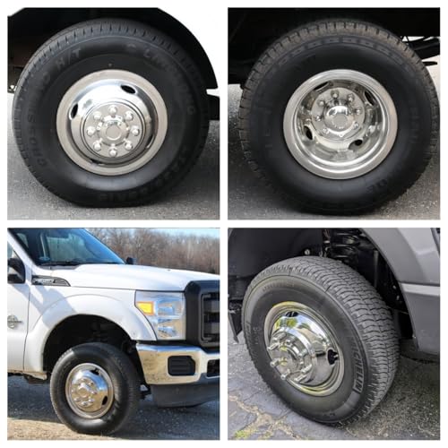 Image of 4pcs 17 Anti Rust Wheel Simulators Fit for 2005-2025 Ford F-350 F350, 8 Lug Waterproof Replacements Bolt On Polished Stainless Steel Dually Hubcaps Wheel Covers with Installation Tool Kit