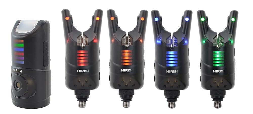 TMC Lot de 4 détecteurs de morsure sans fil pour carpe avec LED roulantes, prises jack 2,5 mm, mémoire LED 20 secondes, livré dans un étui
