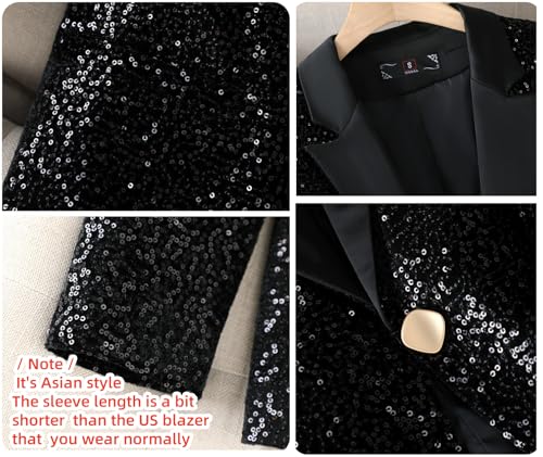 Blazers for Women Business Casual Petite Office Long Sleeve Shiny Sequins Suit Jacket for Holiday Party JNZJK0013