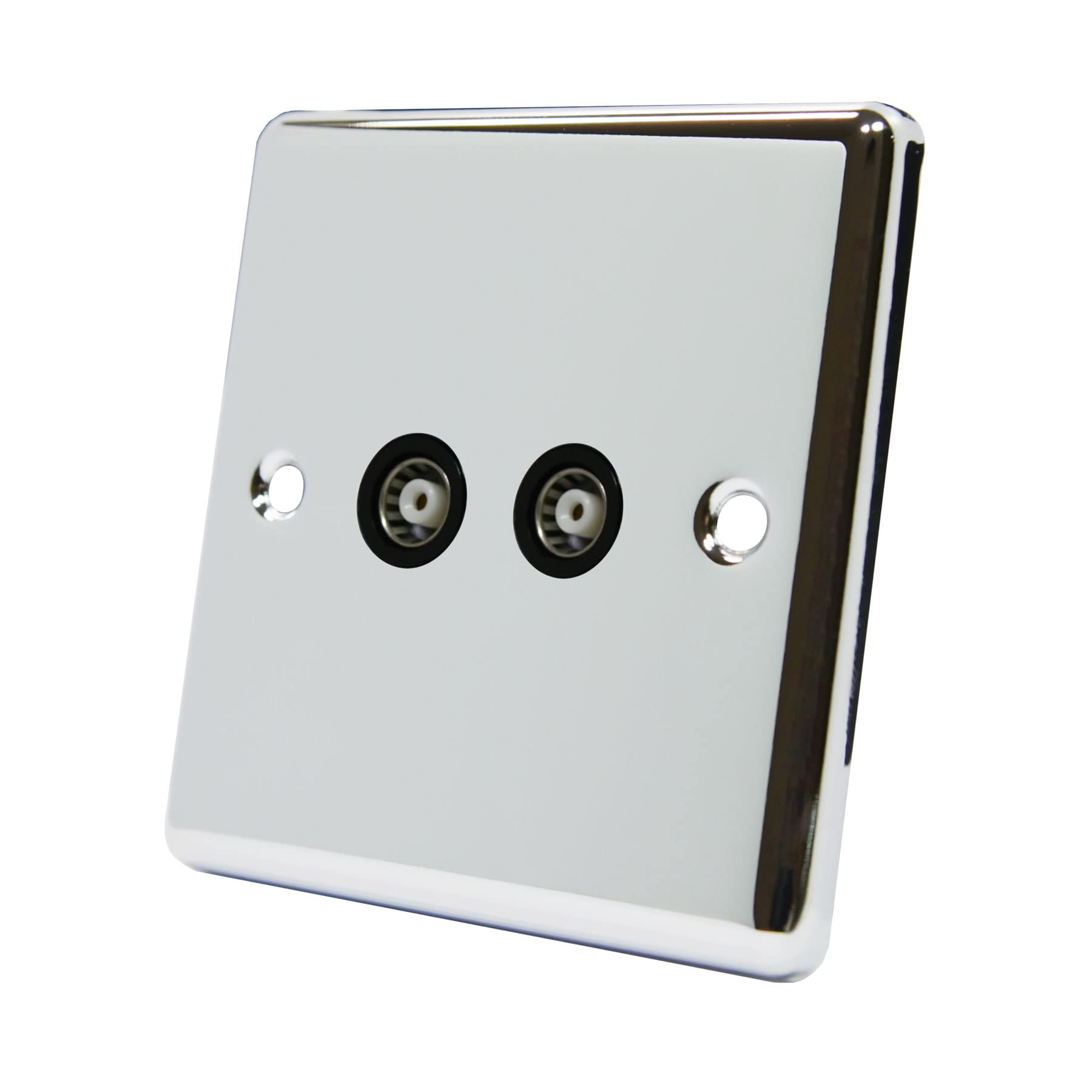 AET CPC2GTVBL 2 Gang Classical Chrome Polished TV Aerial Coaxial Female Black Insert Socket