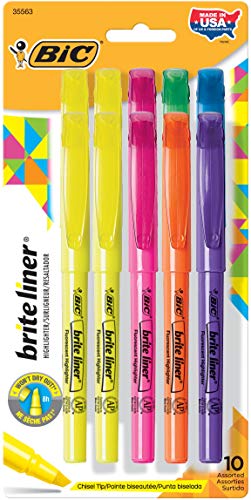 BIC Brite Liner Highlighters, Chisel Tip, Assorted Colors, 10-Count