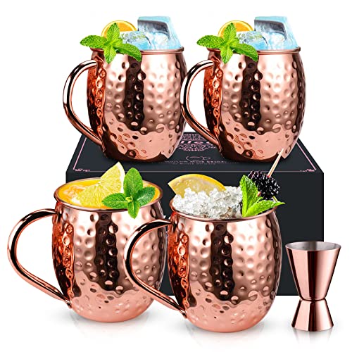 Moscow Mule - Juego de 4 vasos de cobre para cualquier bebida fría, vino, bar, fiesta, juego de...