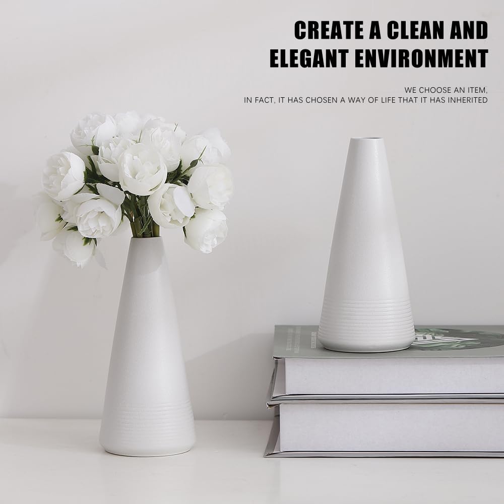 Juego de jarrones de cerámica mate blanco de 2 piezas, decoración de granja, jarrón decorativo, adecuado para cocina, dormitorio, oficina, sala de estar, baño y centro de estantes, decoración 5