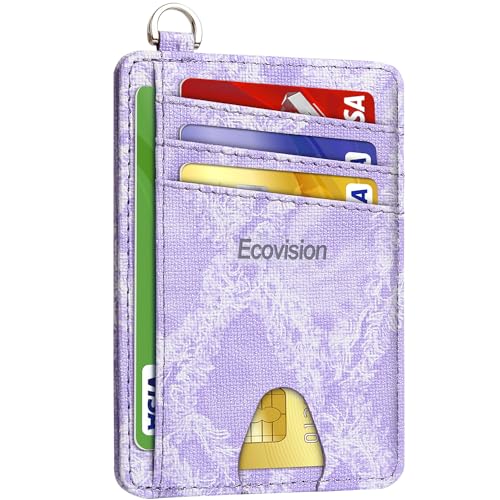 Image of Slim Minimalist Front Pocket Wallet, RFID Blocking Credit Card Holder Wallet with Detachable D-Shackle for Men Women, Denim-Purple, Minimalist