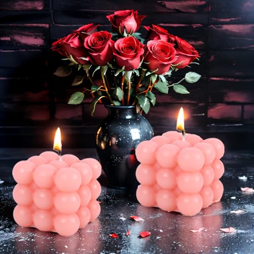 2 velas de burbujas hechas a mano, velas perfumadas naturales y aromáticas, velas decorativas de cera de soja natural, para cumpleaños, día de San Valentín, Acción de Gracias, Navidad (rosa + rosa)