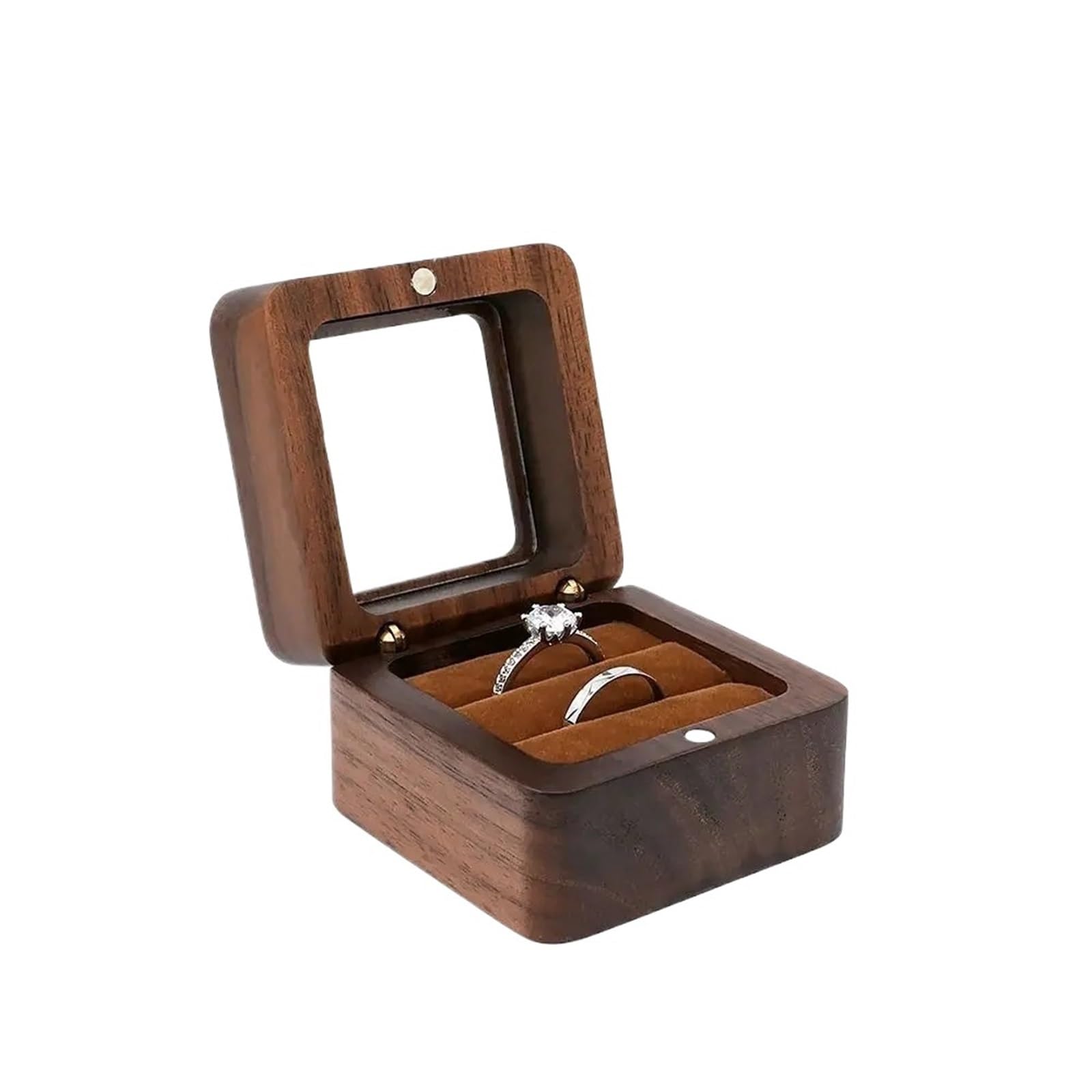 MKYYIOED Wooden Ring Box Wooden Jewelry Box Lover Ring Display Engagement Wedding Couples Storage Holder Marriage Anniversary
