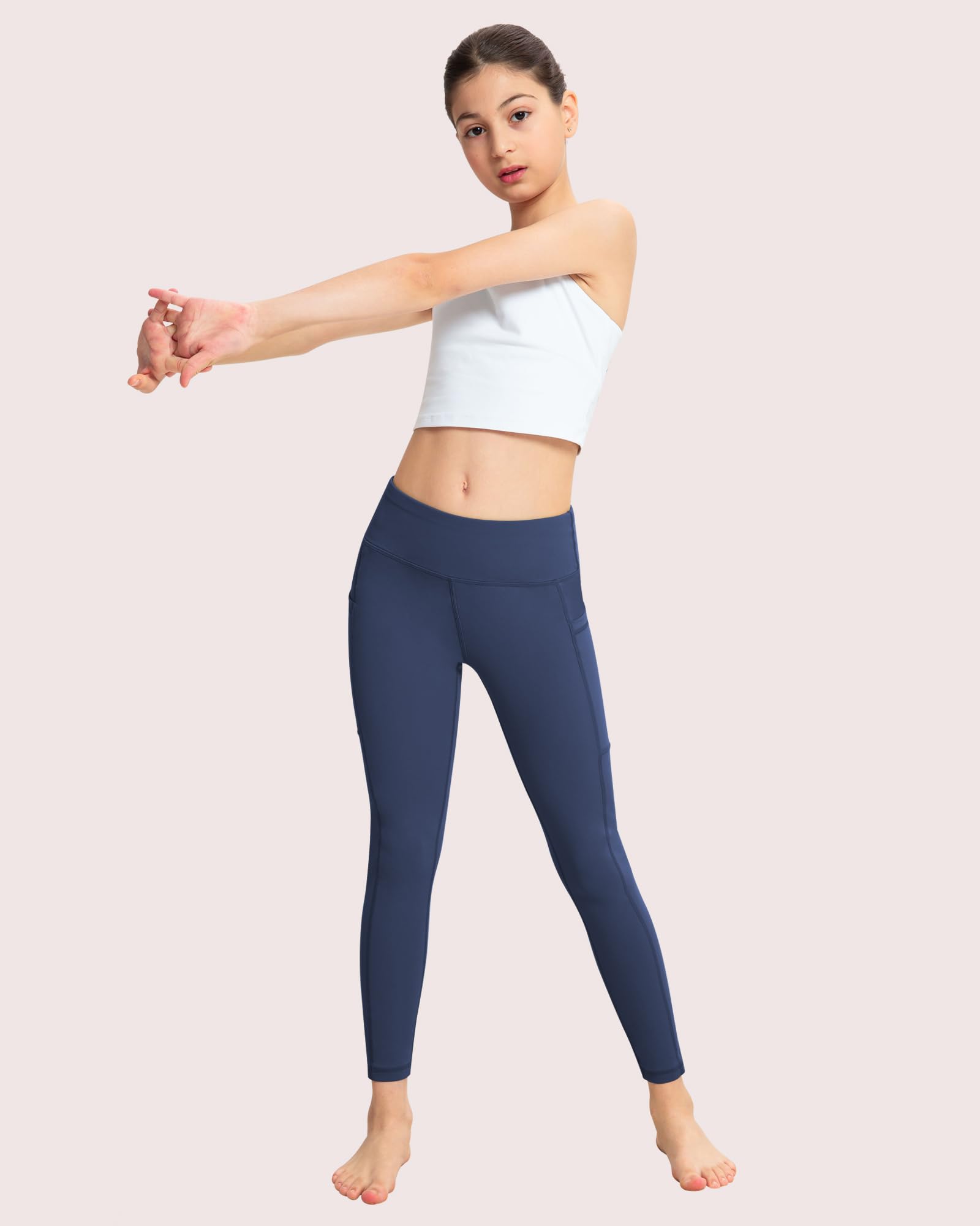 ATHVOTAR Leggings para niñas con bolsillos: pantalones de cintura alta para yoga, entrenamiento, atletismo, baile, correr, 4 paquetes