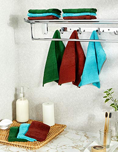 Image of Amazon Brand - Solimo Cotton 12 Piece Face Towel Set, 380 GSM (Baltic Blue, Mint Green, Brick Red)