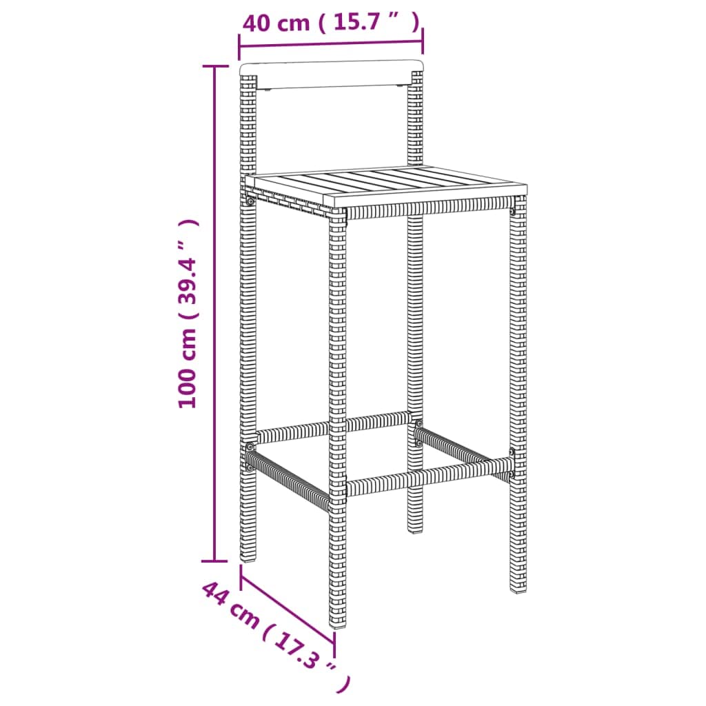 vidaXL Taburetes Altos 2 uds Madera de Acacia y ratán sintético Gris, Taburete Alto, Taburete de Barra de Cocina, Muebles de Bar, Silla Alta de Cocina