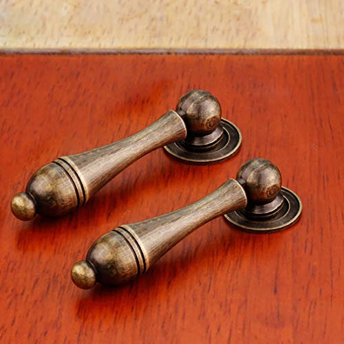 Tiazza 4Pcs Antique Brass Single Hole Drawer Handle Wardrobe Cabinet Pull Knob, Antique Bronze, 19x16x62mm - Image 2