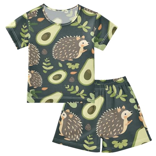 ALAZA Cartoon Hedgehog Avocado Pajamas Short Sleeve 2 Piece Sleepwear Top and Bottom Pajama Set Unisex