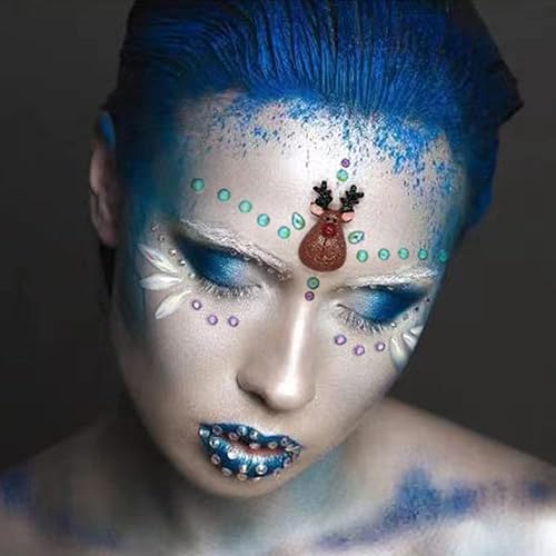 Miniatura 5 de 3 piezas de joyas de Navidad para la cara, tatuajes, ojos, gemas luminosas de Navidad, gemas de cara luminosas de Navidad, árbol de alce de Papá