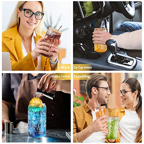 Lvoetgif Floral With Butterfly Iced Coffee Glasses With Bamboo Lids And Straw, Wildflower Drinking Beer Can Shaped Cup, Line Flowers Aesthetic Birthday Gifts For Women, Mom, Best Friend, Wife #TOP5