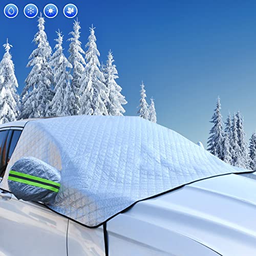 Qiping Protector Parabrisas Coche, Cubierta de Parabrisa, Funda Plegable Parabrisa Delantero - Aíslan la Nieve, Hielo, Escarcha, Sol, Polvo, UV 225×145cm Cover