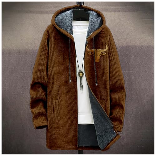 MARSVOVO Aztec Hoodie Cardigan Men Heavyweight Cotton Fleece Jacket Zip Up Warm Long Sleeve Hooded Winter Midi Coat3