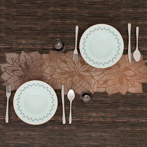 Image of Kuber Industries Table Runner|Coffee Table Runner|Center Table Runner|Dining Table Runner|Kitchen Runner|Leather Runner for Party, Wedding, Family Dinners|Flower|Copper, 92x36x1 cm