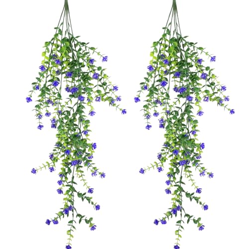 milaosk 2 Piezas Planta Artificial Colgante con Flores Violeta Plantas Colgantes Artificiales Exterior y Interior Plástico Fake Plants Decorativas para Balcón Jardín