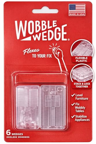 Image of Wobble Wedges Flexible Plastic Shims Multi-Purpose Leveling Shims for Furniture, Tables, Appliances, Toilets Made in USA Wedges for Uneven Surfaces, Adjustable Stabilizers (Clear, 6-Pack)