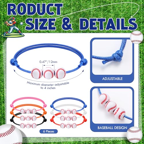 12 Pcs Baseball Bling Beaded Necklace and Baseball Rope Bracelet Set for Men Players Gifts Team Lovers3
